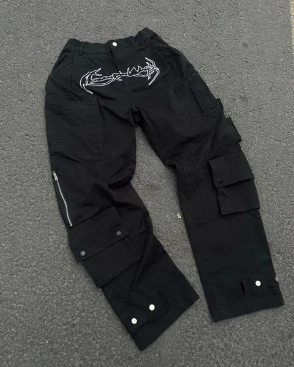 パンツ Schlussel gimmick cargo black pants y2k Denim Cargo Trousers: Y2k Mens Fashion Inspired Black Multi
