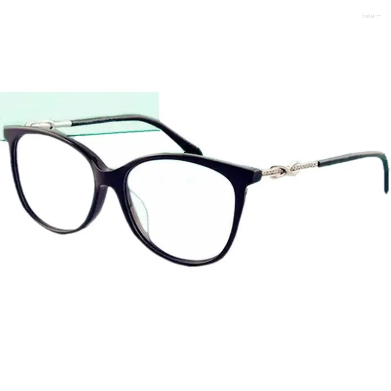 Solglasögonramar Lätt eleglant kvinnor Cateye Glasses Frame 53-15-140 Rhinestone Temple Acetates Fullrim för recept