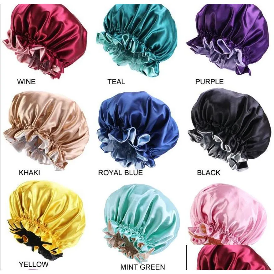 Accesorios para cortapelos Gorro de noche de seda Cortapelos Sombrero Doble Lado Desgaste Cabeza de mujer Er Sleep Satin Bonnet para Beautif Wake Up por Dhgf9