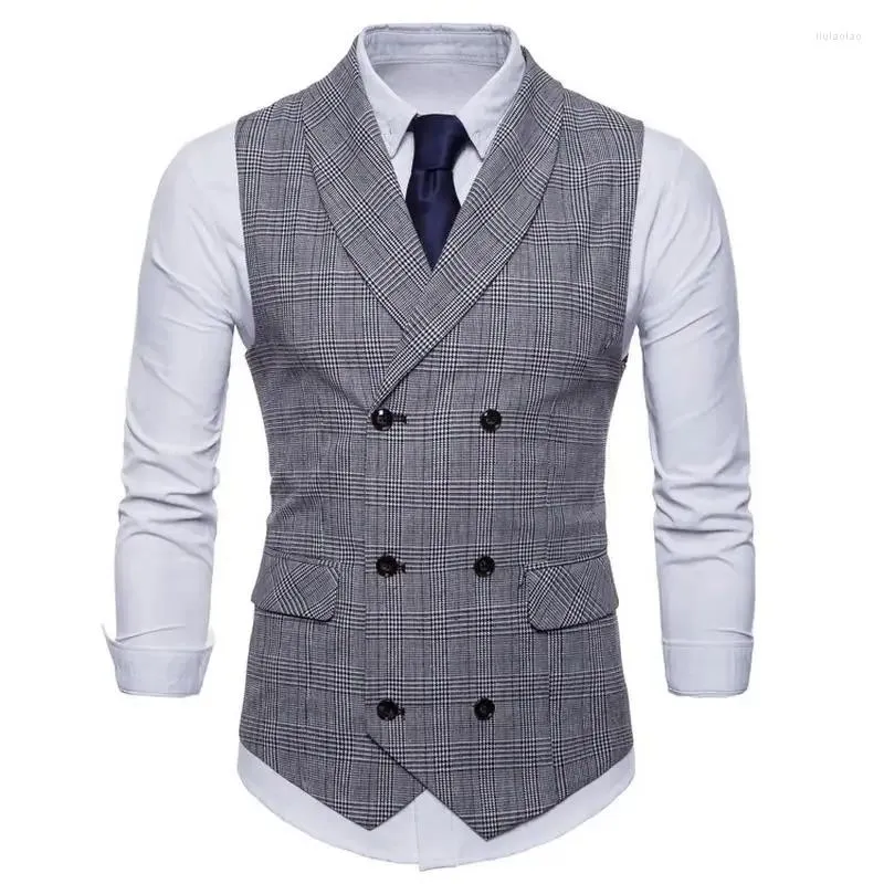 Men's Vests 2024 Brand Suit Vest Men Jacket Sleeveless Beige Gray Brown Vintage Tweed Fashion Spring Autumn Plus Size Waistcoat