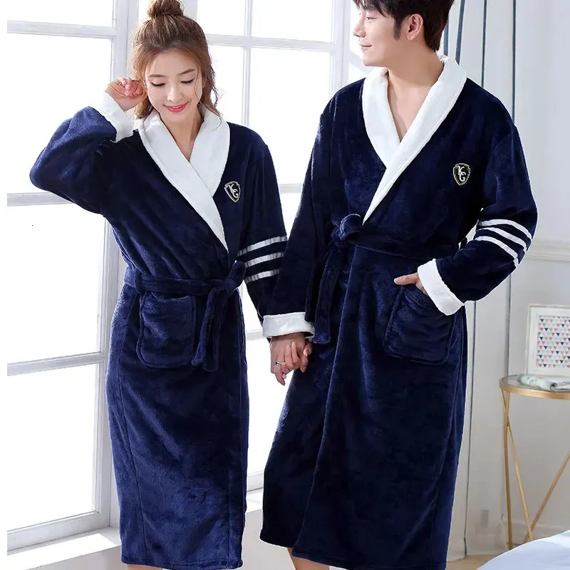 Épaissir chaud Couple Style flanelle Robe hiver à manches longues peignoir Sexy col en v femmes hommes chemise de nuit vêtements de nuit de salon vêtements de maison 240113