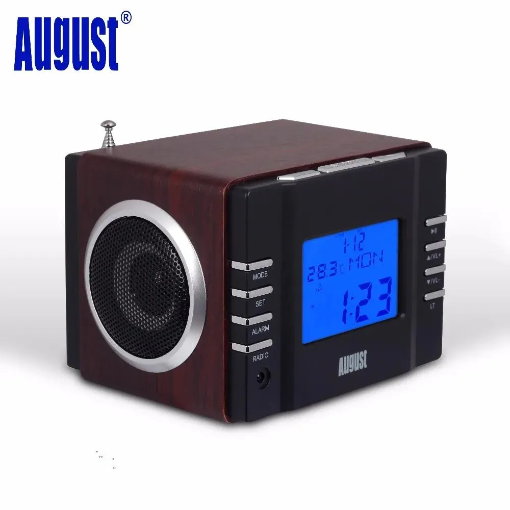 Radyo Ağustos MB300B Mini Ahşap FM Saat Radyo Alıcı ve MP3 STEREO SİSTEMİ KART OKUYUCU / USB AUX İLE / 2 X 3W HIFI HOUSE Hoparlörler