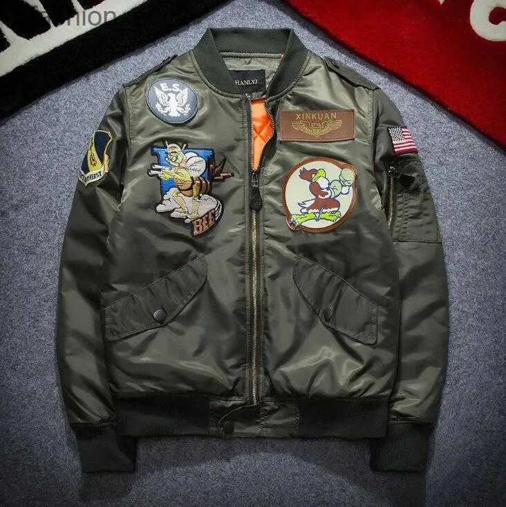 Men s Fall flight Pilot Bomber Jacket Black Green NASA Embroidery CP Zipper