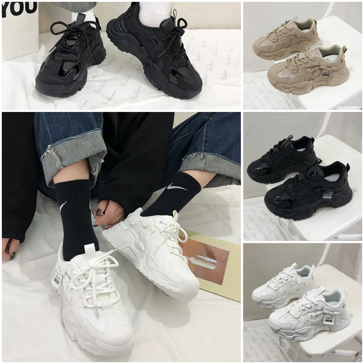 Chaussures décontractées Chaussures de créateurs pour femmes Chunky Sneakers Spring Breath Lace Up Dad Shoes Round Head Wedges sneaker sport confortable