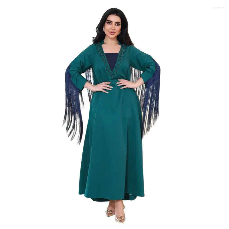 Ethnic Clothing Middle Eastern Diamond Tassel Robe Abaya Dress Dubai Arabian Women& Muslim Party Gown Caftan Marocain Femme