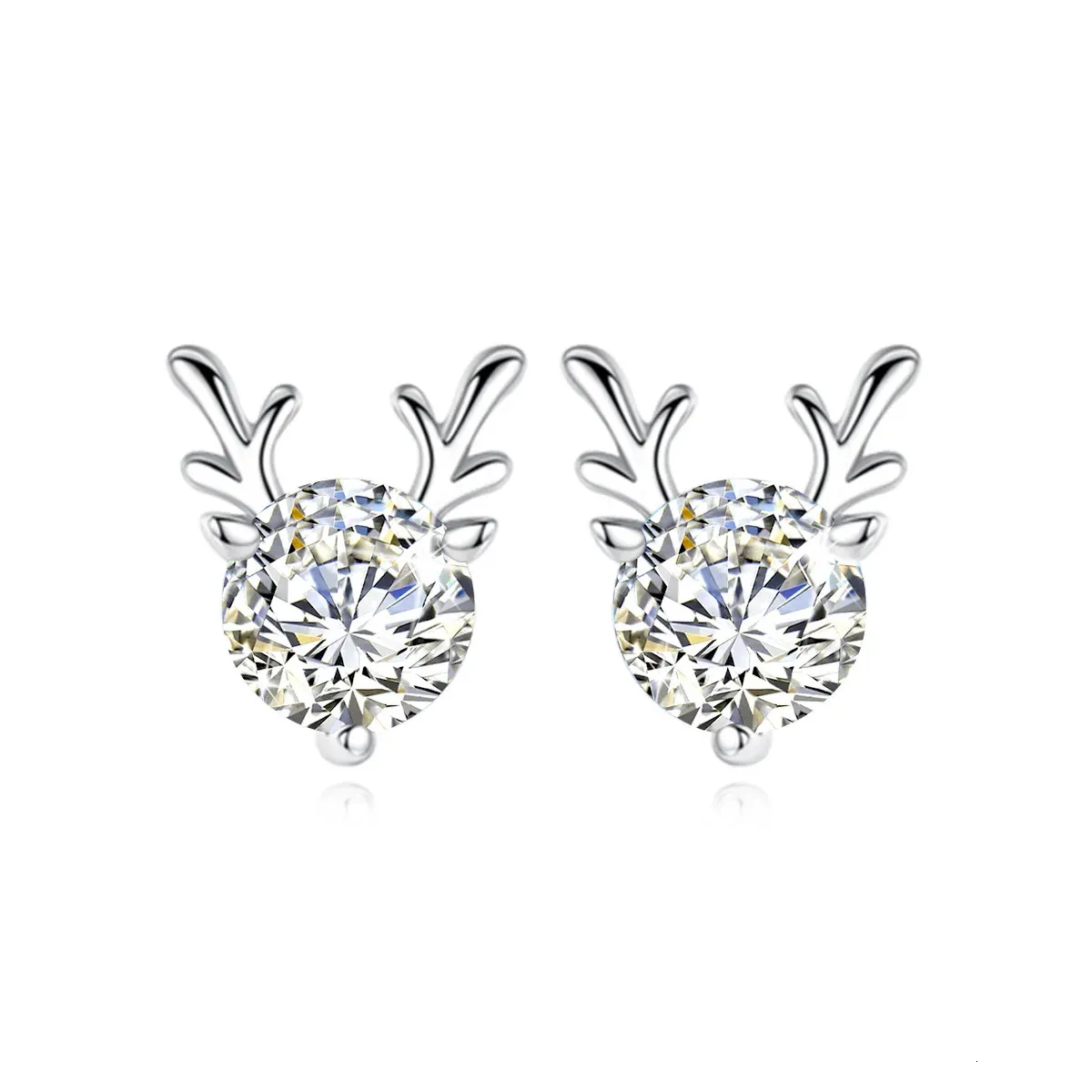 Boucles d'oreilles de noël mignonnes, boucles d'oreilles en diamant d'élan pour femme, argent pur 925, 1 Carat, 65mm, Total 2 bijoux certifiés 240112