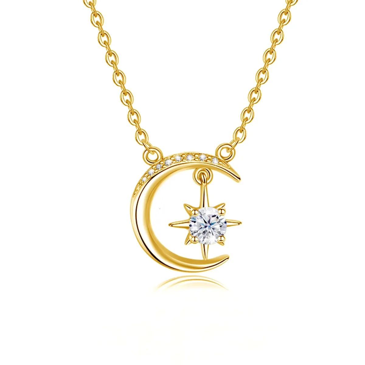 Redwood Brand Eid Gifts 05ct Moon Star Necklace With Certificate Women Pendant Charms Muslim Real 925 Silver Jewelry 240112