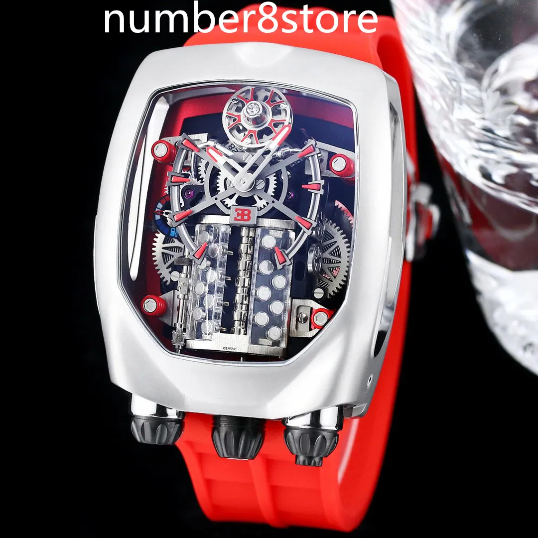 Orologio maschile Bugatti Chiron Tourbillon Orologio da polso cristallino a zaffiro automatico di lusso Design del motore a 16 cilindri Orologio di