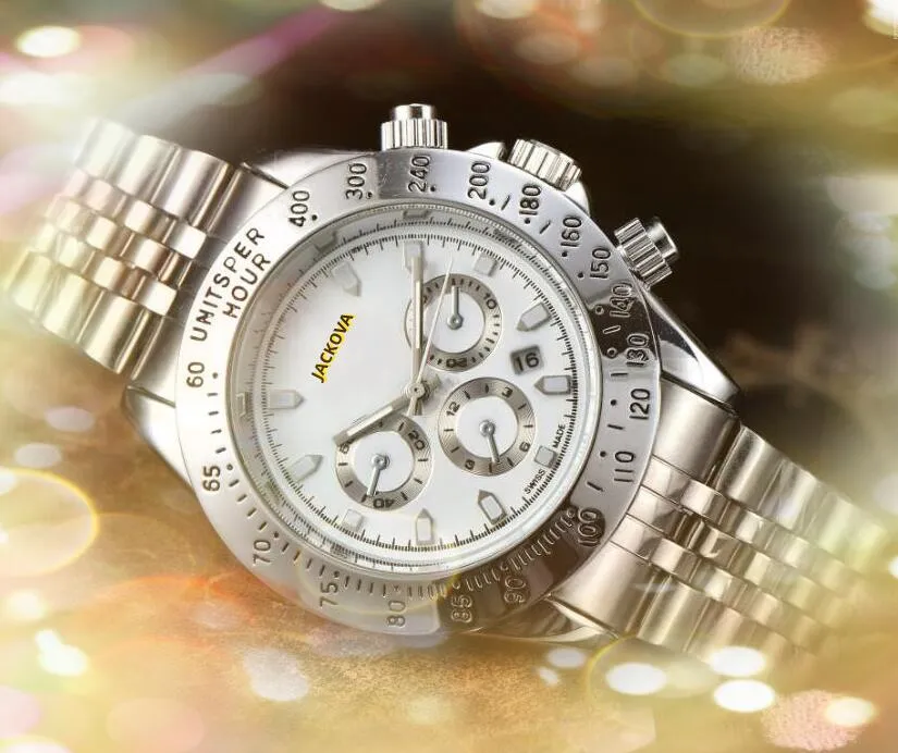 Popular sub dials false fashion quartz watch men sapphire glass waterproof chain bracelet President Mens Army Military Day Date Time wristwatch gifts