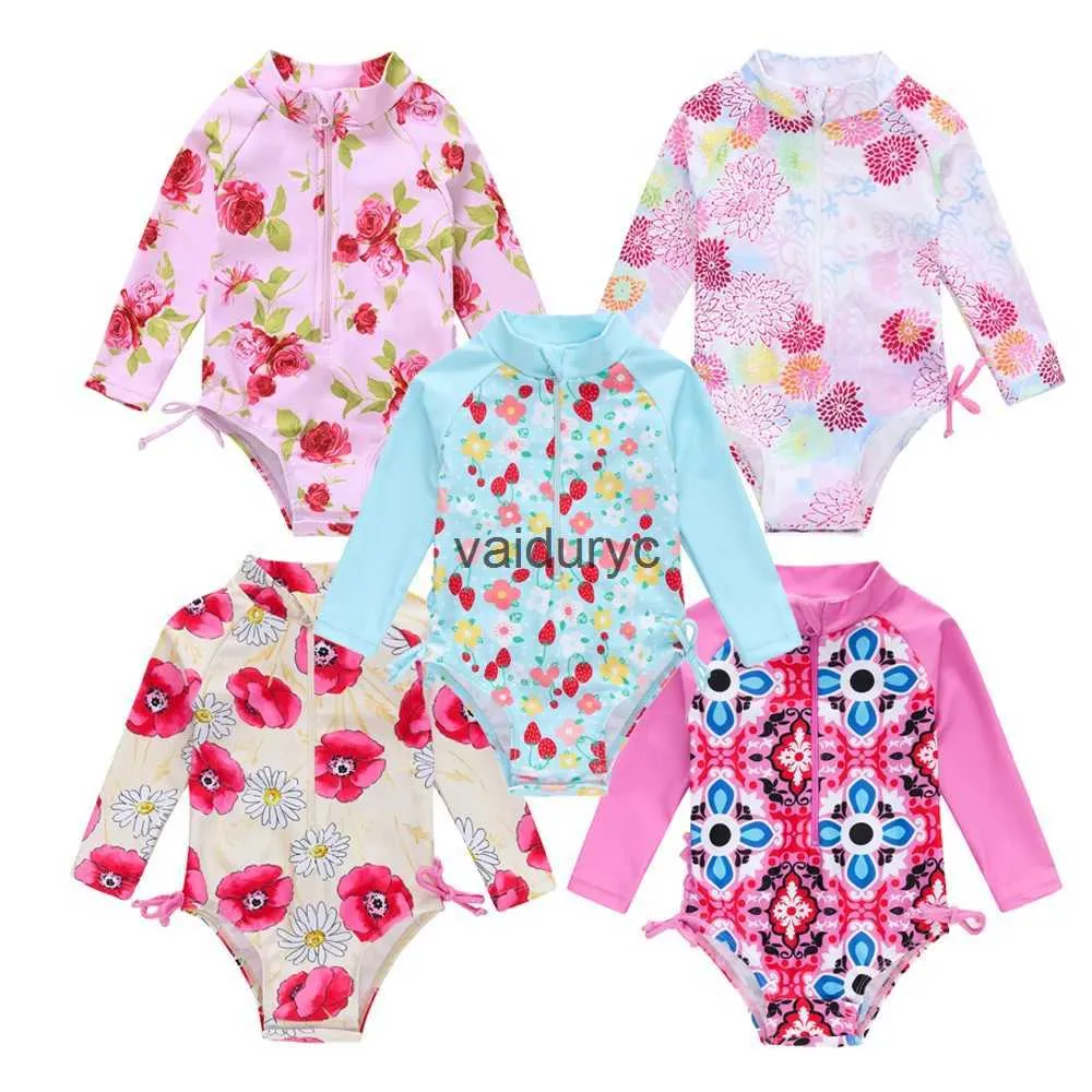 One-Pieces 2023 Summer Toddler Baby Girl Swimsuit Cute Long Sleeve Infant One-piece Floral Newborn Baby Swimwear Swimming Costume Bikini H240508