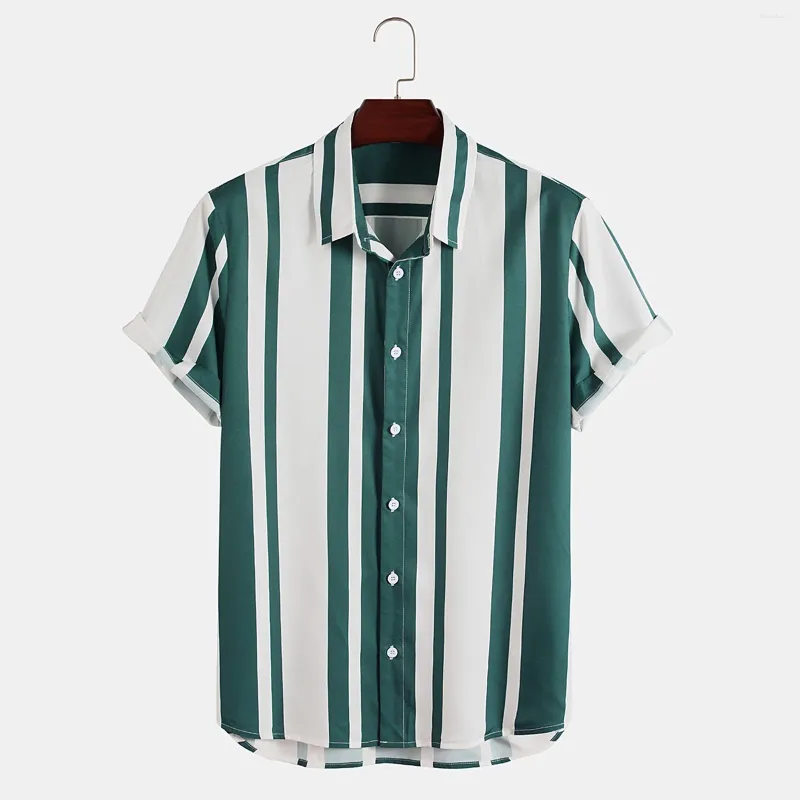 Homens camisetas Verão homens listrado impressão camisa de manga curta streetwear chique solto mens turn-down colarinho havaiano 2024 férias