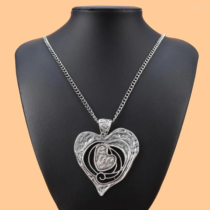 Colliers pendentifs 1 x argent tibétain grand creux ouvert abstrait coeur fondant charmes pendentifs sur longue chaîne à maillons Lagenlook 34"