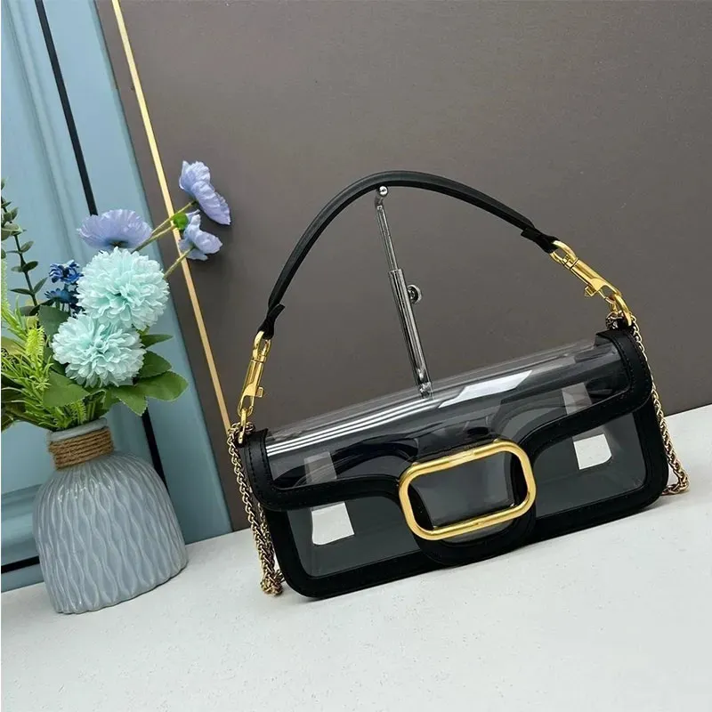 2024 Summer Transparent Loco Torka na ramię PRAWDZIWE skórzane kobiety luksusowe designerskie łańcuchy Crossbody Bag Fashion Clear Patchwork torebki i torebki dwa rozmiary 2579