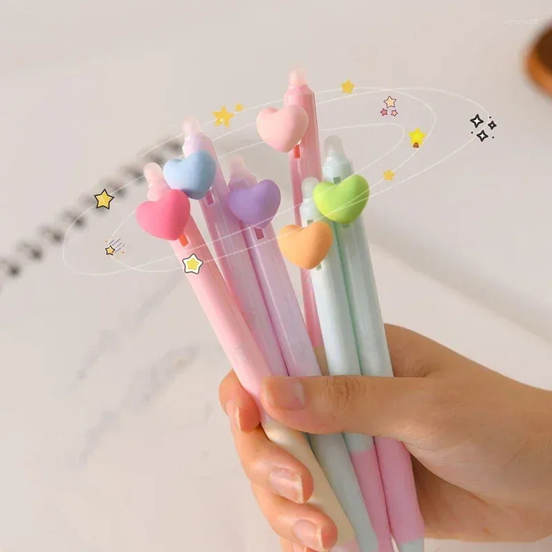 Stylos à Gel effaçables créatifs, 2 pièces, couleur bonbon, cœur d'amour, aiguille à encre bleue pour étudiants, papeterie coréenne, fournitures scolaires et de bureau