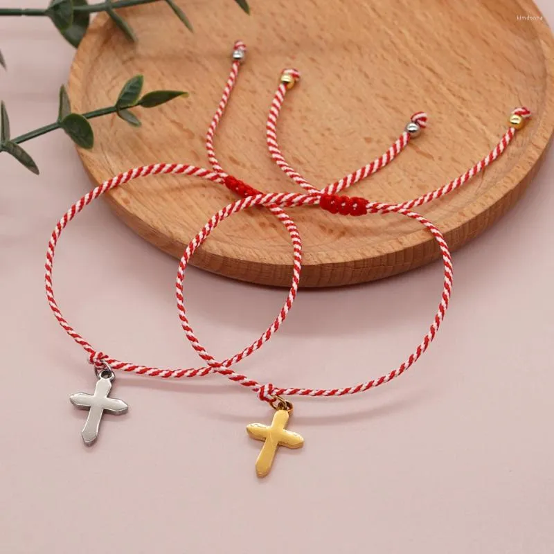 Charme Pulseiras BohoBliss Metal Cor Cruz Pingente Natal Moda Jóias RedWhite Trançado Corda Pulseiras Para Mulheres Casal Pulsera