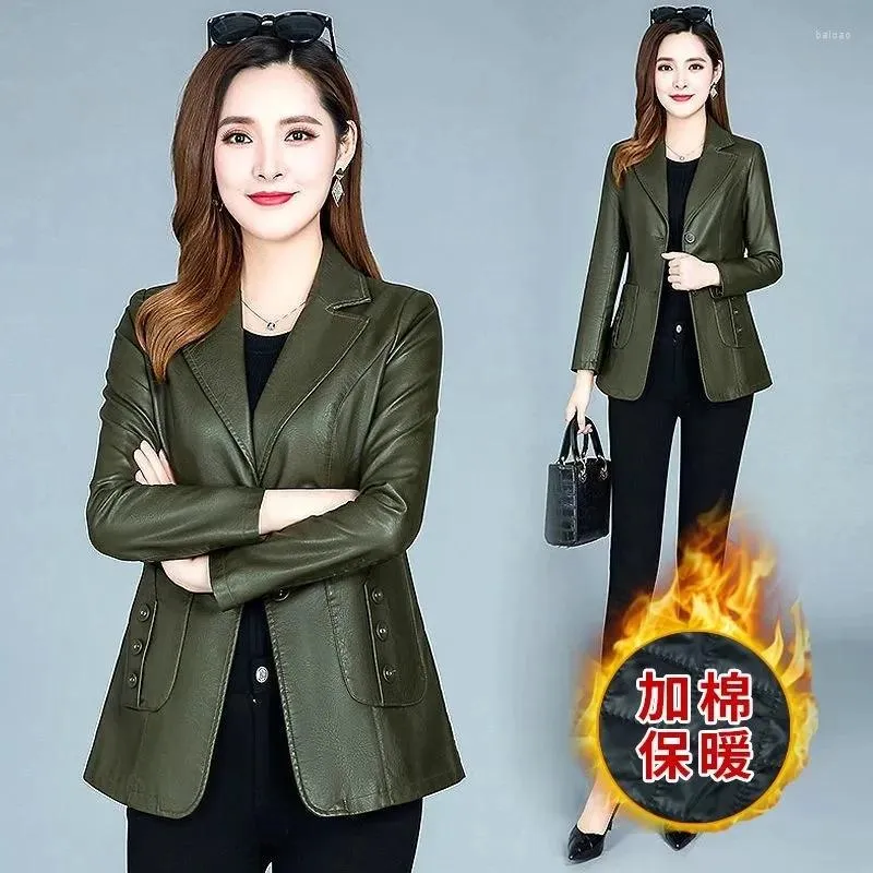 Kvinnor läder kvinnor jacka casual lady blazers kappa kvinnliga 6xl gröna kläder ytterkläder höst mjuk