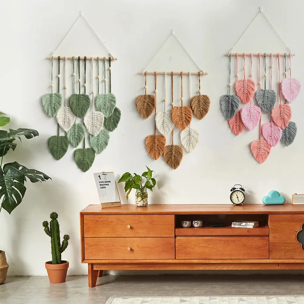 Macrame muur opknoping grote Boho muur decor handgemaakte blad tapijt kunst aan de muur voor kinderkamer slaapkamer woonkamer decoratie cadeau 240113