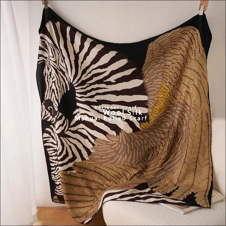 135 CM Zebra Pegasus Sciarpa di lana Seta 140 Designer Cashmere Pashmina Foulard Scialli invernali quadrati per donna Stola Cavallo Stampa 240112