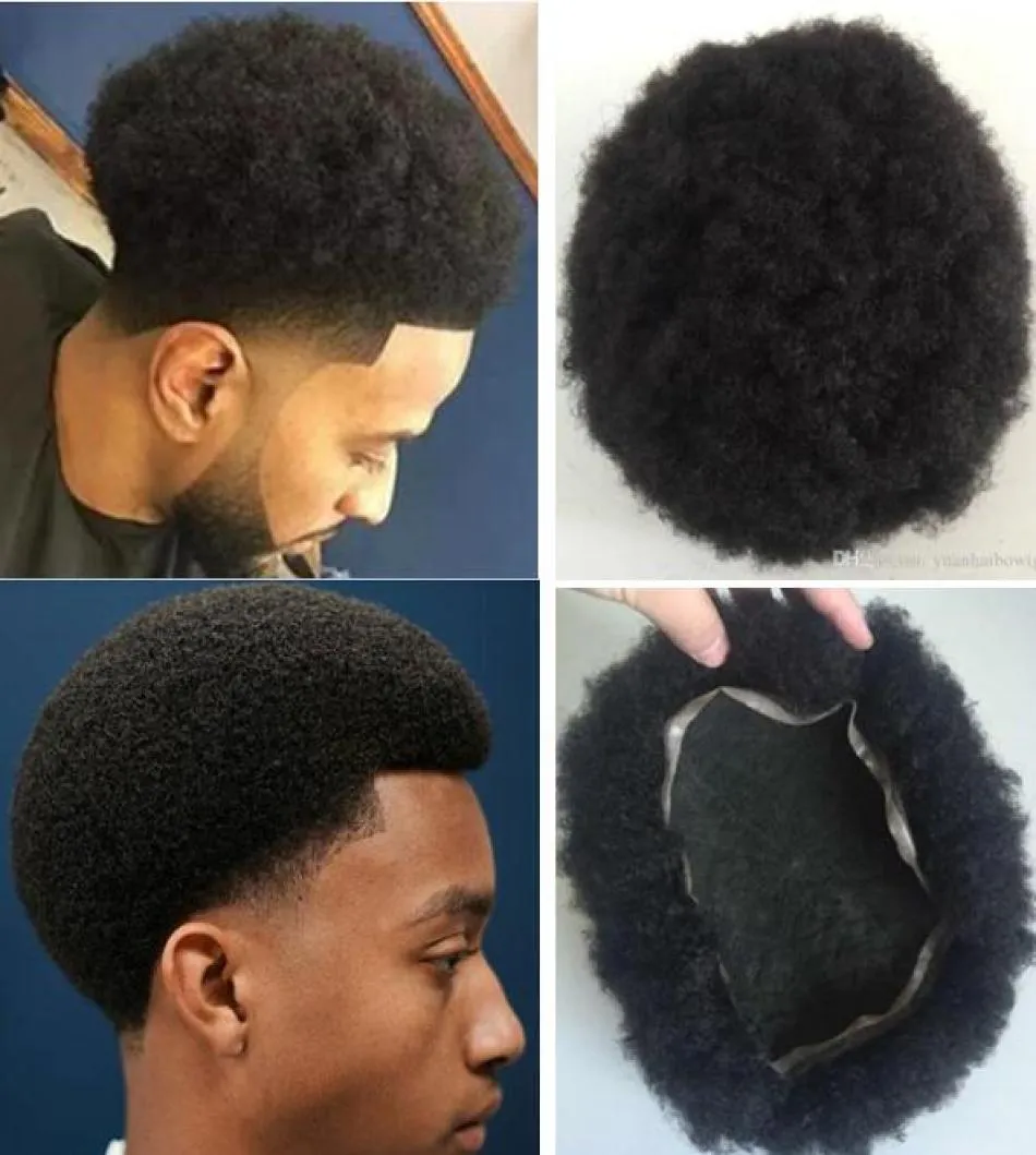 African American Mens Hairpieces European Virgin Human Hair Replacement 4mm Afro Curl Full Lace Toupee for Black Men Fast Express 1603960