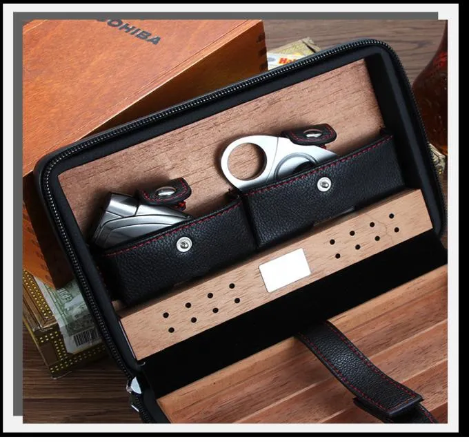 DEJAYA COHIBA CEDAR Cigarhumidor Box Travel Leather Cigar Case Humidifier Sigaretten Doosje för Sigar Smoking Accessories2798760