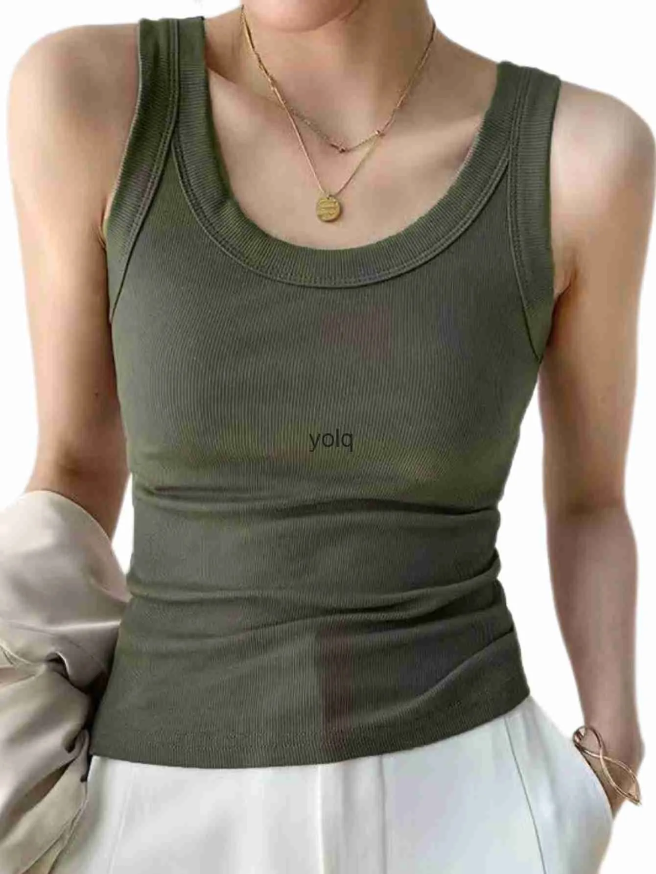 Tanks Femmes Camis Femmes Sexy Tricoté V Côtelé Slim Camis Sans Manches Rond NE Débardeurs 2022 Été Femme Casual Couleur Solide Basic Camisoleyolq