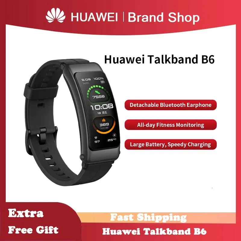 Montres 100% NOUVEAU Huawei Talkband Smart Band 6 Écouteur Bluetooth détachable Huawei B6 Sport Band Fitness Surveillance Bracelet intelligent