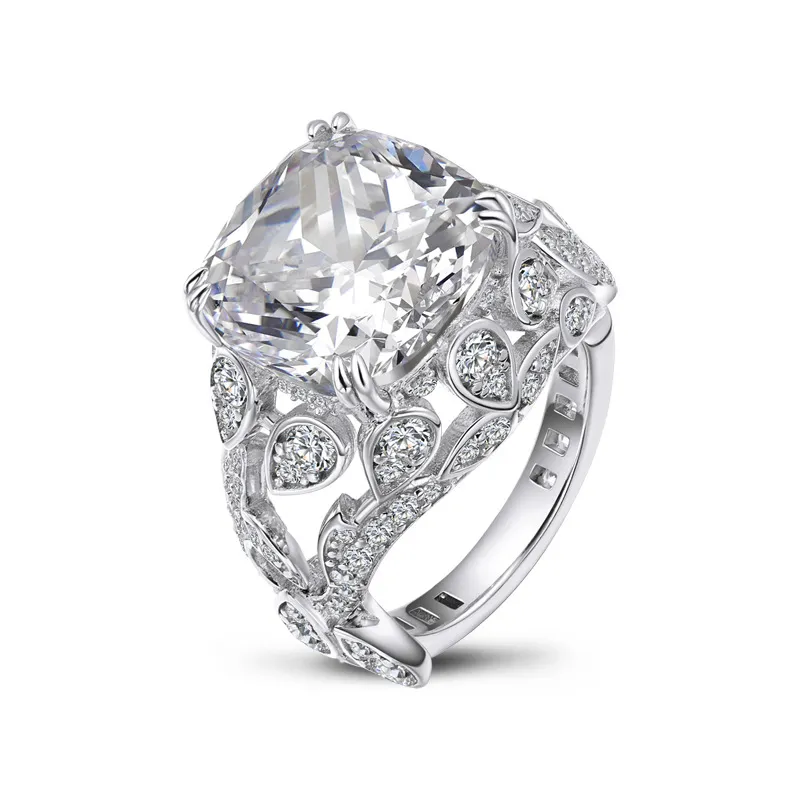 Grande bague en diamant de 11 carats, bague luxueuse en moissanite, bagues de fiançailles pour femme, bague de promesse, alliances, argent sterling plaqué or blanc, couleur D 11 carats VVS1