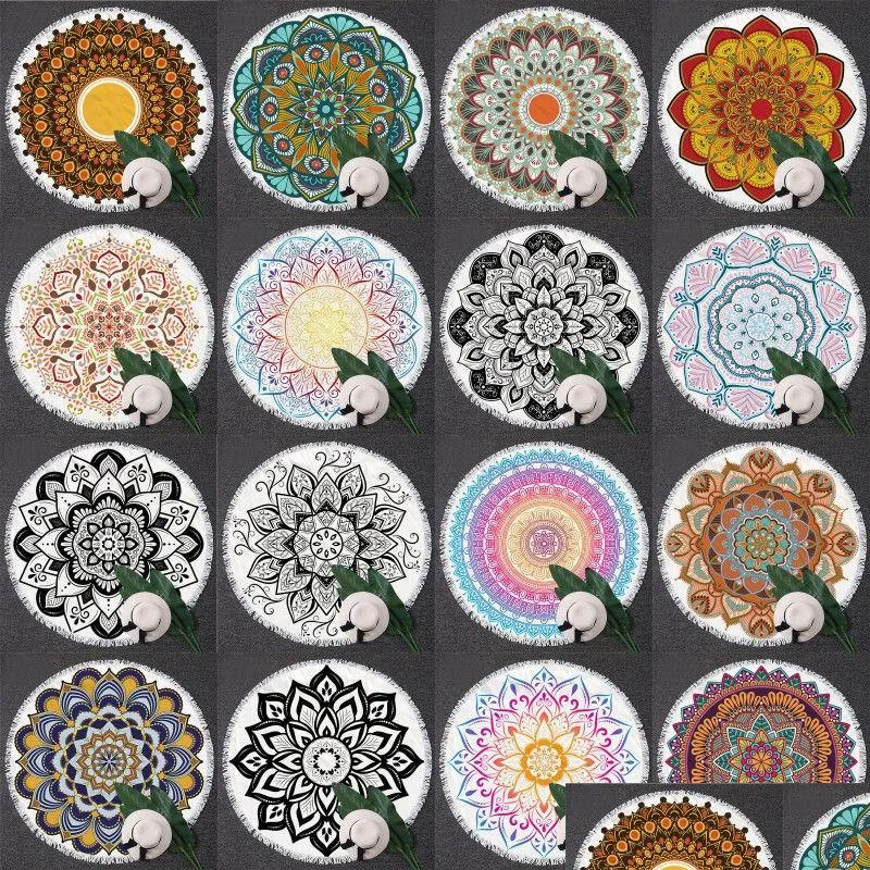 Bath Towel Bohemian Mandala Beach Towel Tapestry Throw Large Round Picnic Blanket Mat Pool Decoration Yoga Drop Delivery Home Garden H Dhme1