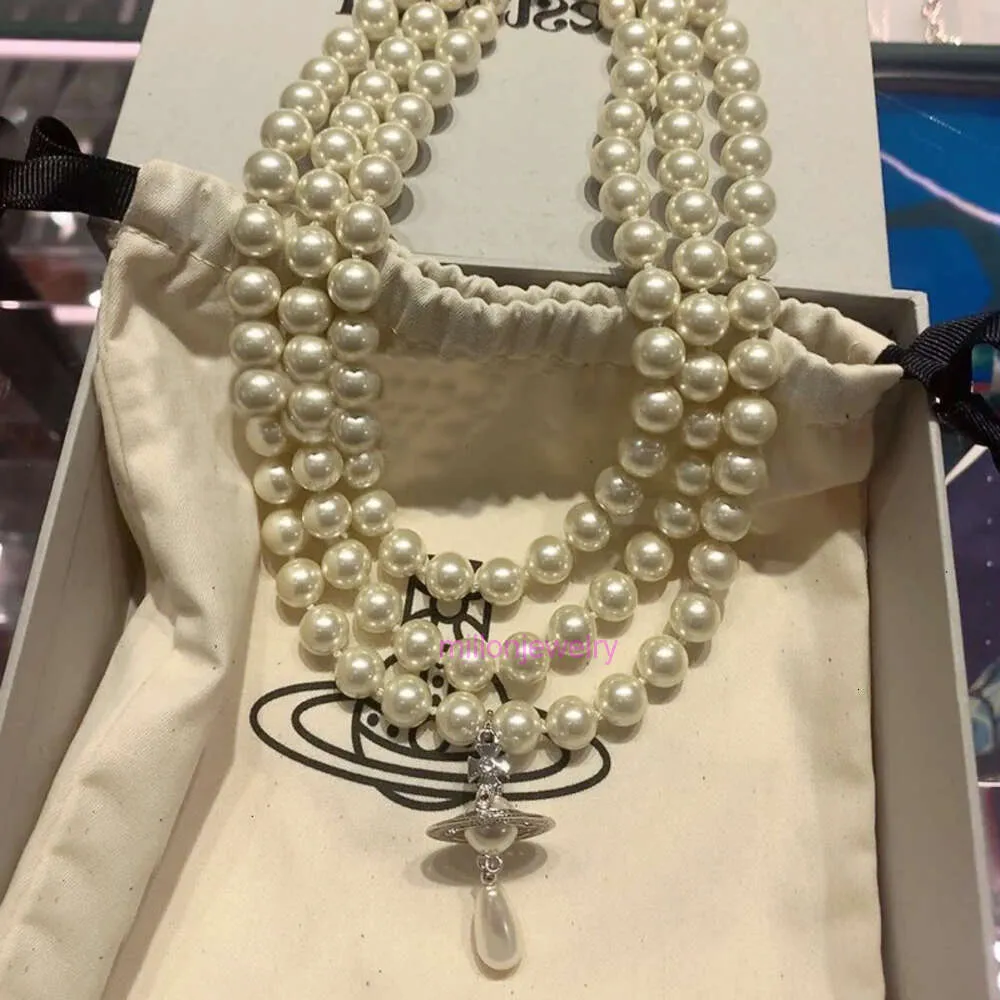 choker vivianeism westwoodism necklace a luxurious luxurious three-layer pearl three-dimensional water droplet necklace