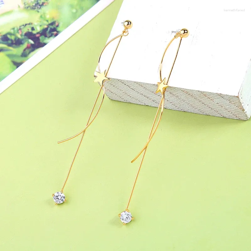 Dangle Earrings Bulk Price Trendy Star Flexural Brass Strands Drop For Women Green Zircon Pendant Fashion Jewelry