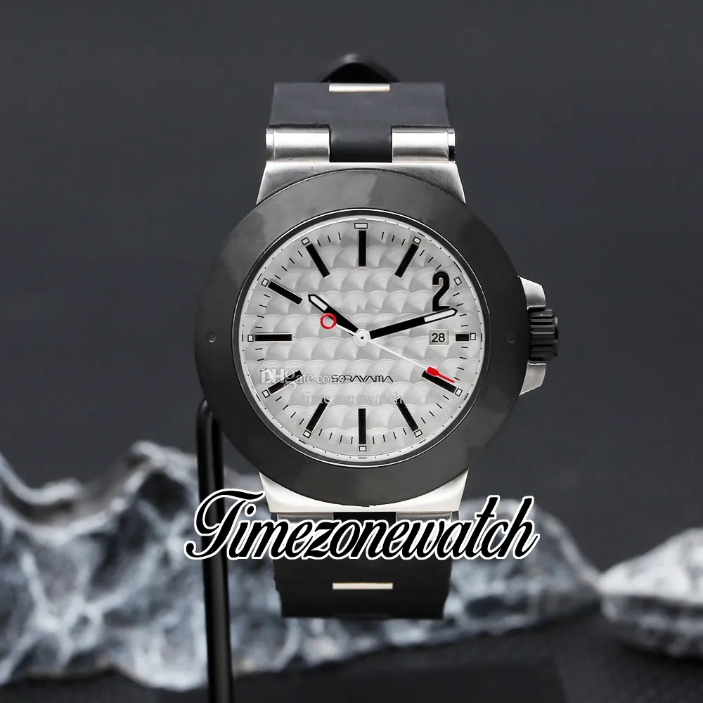 NOWOŚĆ 44 mm aluminium 103382 Automatyczne męskie znaczniki zegarek Białe teksturę Wybielnia Czarna ramka stalowa gumowa pasek GENTS Watche TimeZoneWatch DHTM Z15B