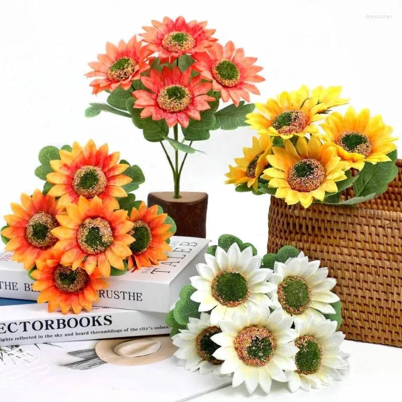 Fiori decorativi Simulazione Fiore Girasole Stile pastorale El Decorazione di nozze Ornamenti Bouquet finto all'aperto All'ingrosso