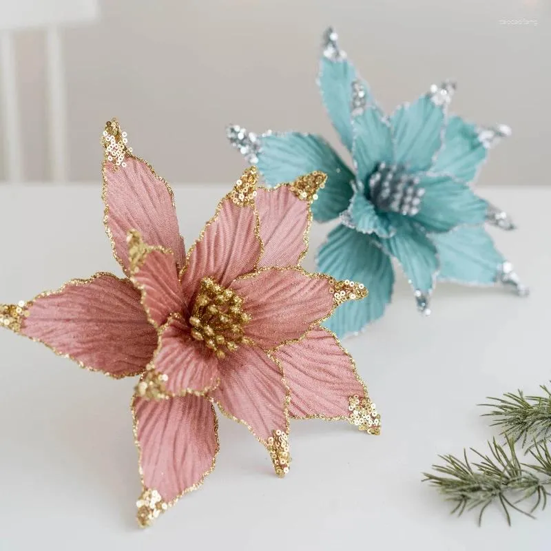 Dekorative Blumen Weihnachtsblume Künstlicher Blumenstrauß Glitzer Weihnachtsbaum Pailletten Hausgarten Party DIY Ornament Mehrere Farben Festival