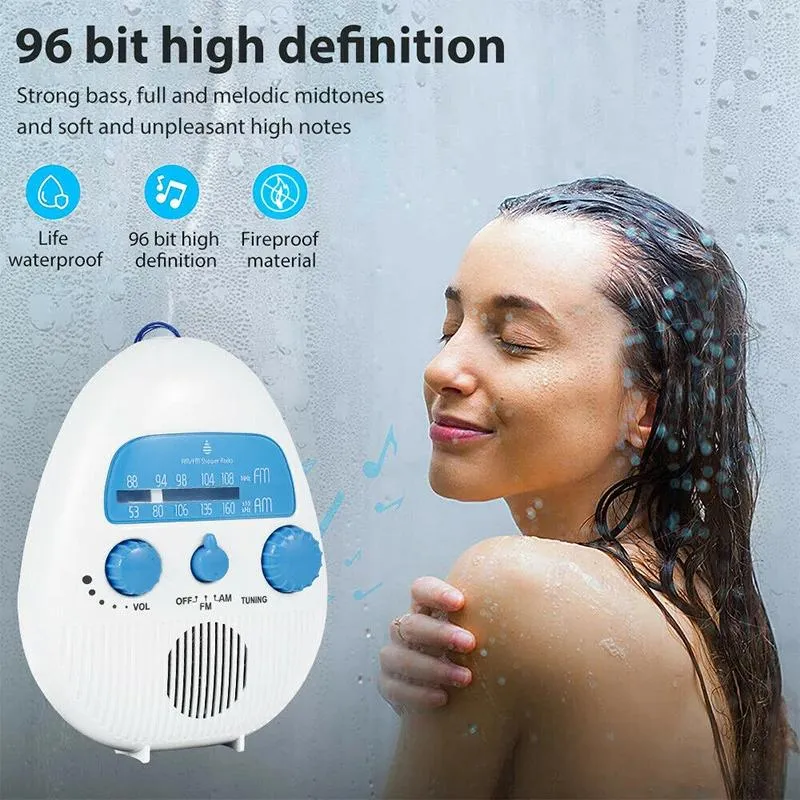 Radio Portable Waterproof Shower Radio Bathroom Hanging Music Radio Speaker MultiBand FM/AM Powerful Speakers Radio Operated