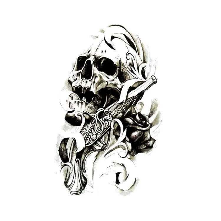 Makeup Skeleton Prajnaparamita Ukiyoe Tattoo Sticker for Warning Meaning Flower Arm Half Water Transfer Printing Waterproof