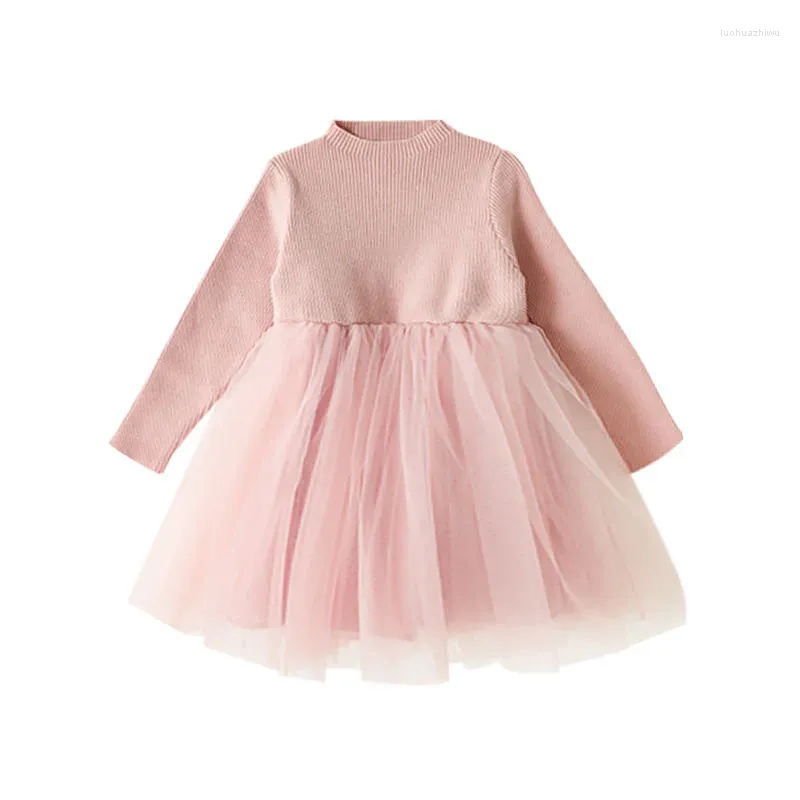 Robes de fille hiver automne robe en tricot Tulle enfants vêtements décontractés à manches longues petites filles maille épissé tricoté fête princesse