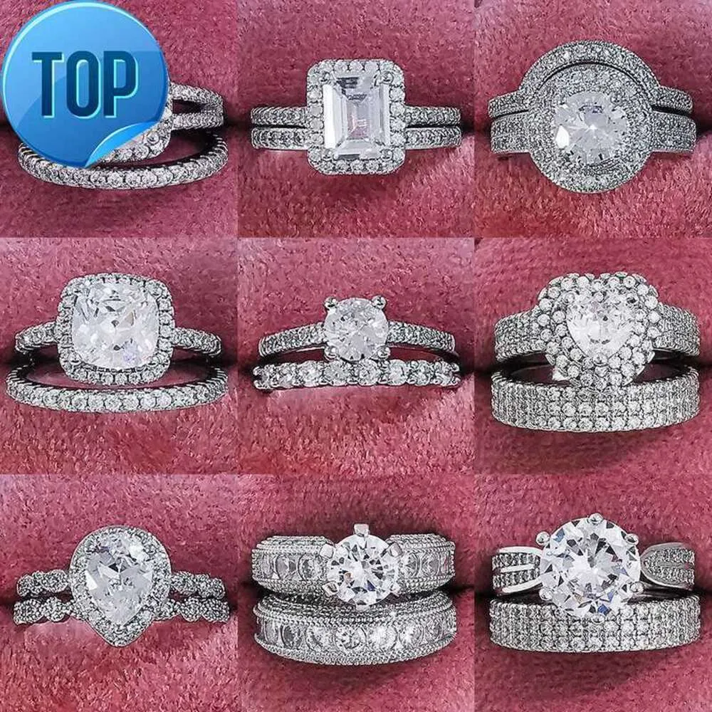 Band Rings Ny lyx 925 Sterling Silver Big Wedding Set för brudkvinnor Engagement Finger Party Gift Designer Jewelry J230517