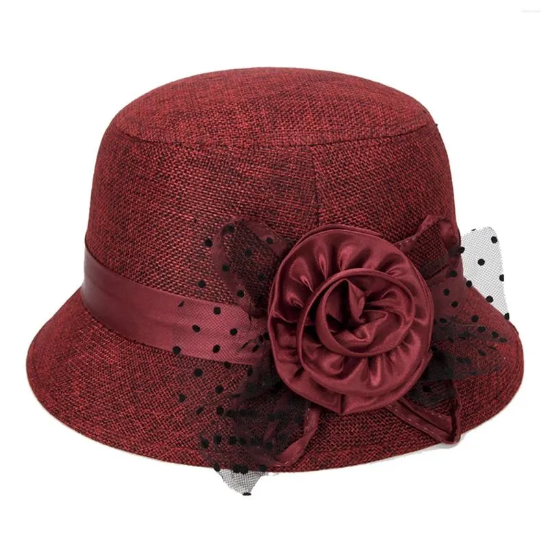 Wide Brim Hats Linen Sunshade Hat Ladies Sunscreen Princess Style Large Flower Pot Middle-Aged And Elderly Hair Accessories 204