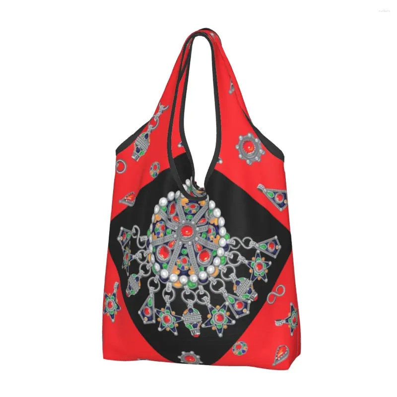 Shopping Bags Kabyle Jewelry Groceries Funny Shopper Shoulder Tote Bag Big Capacity Portable Amazigh Carpet Morocco Handbag
