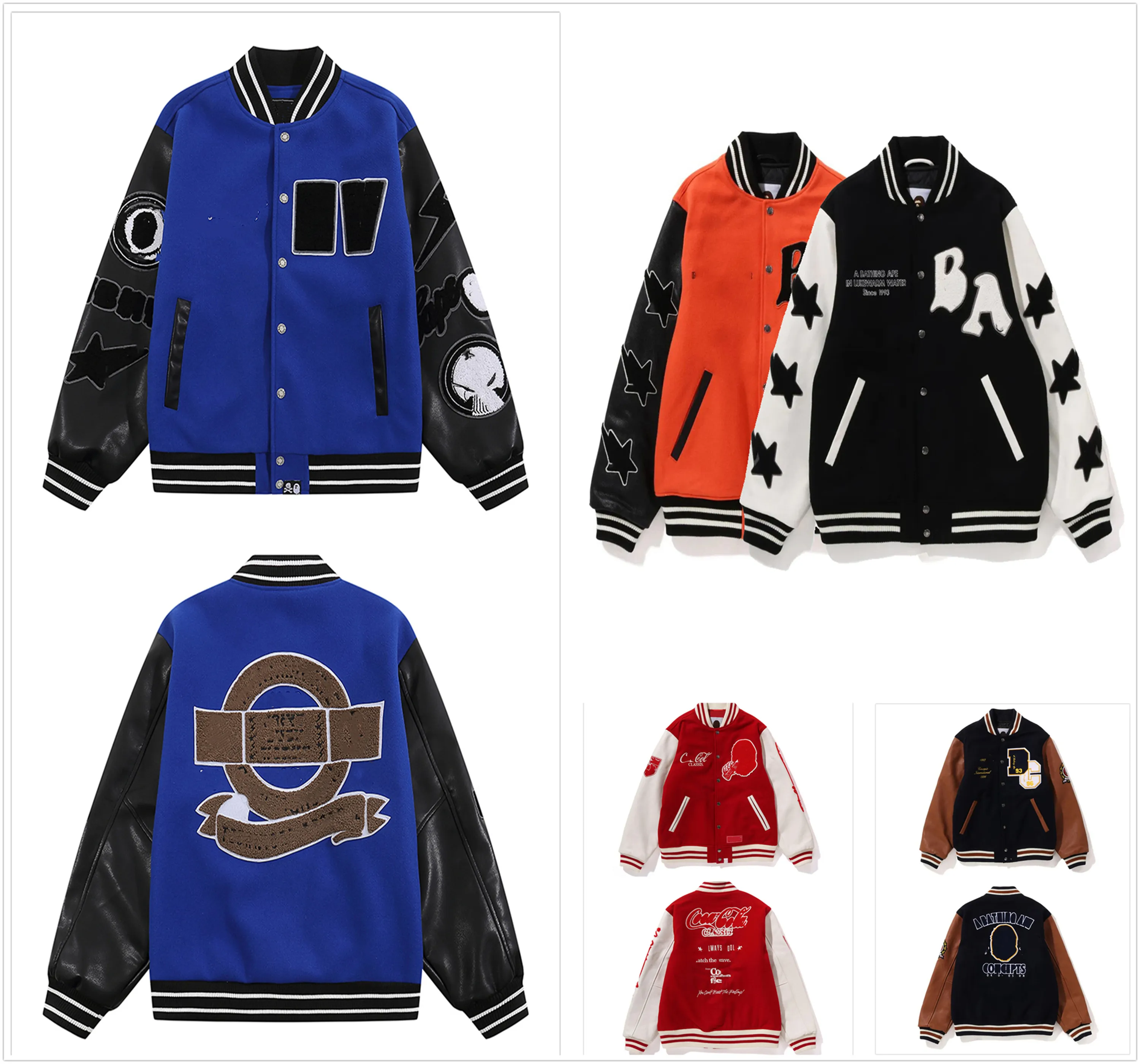 Shark varsity jas heren jas designer jas vintage co-branded jassen Vlucht katoenen jassen Borduurapplicaties Stempelen Sterrennacht Spot lichtgevend