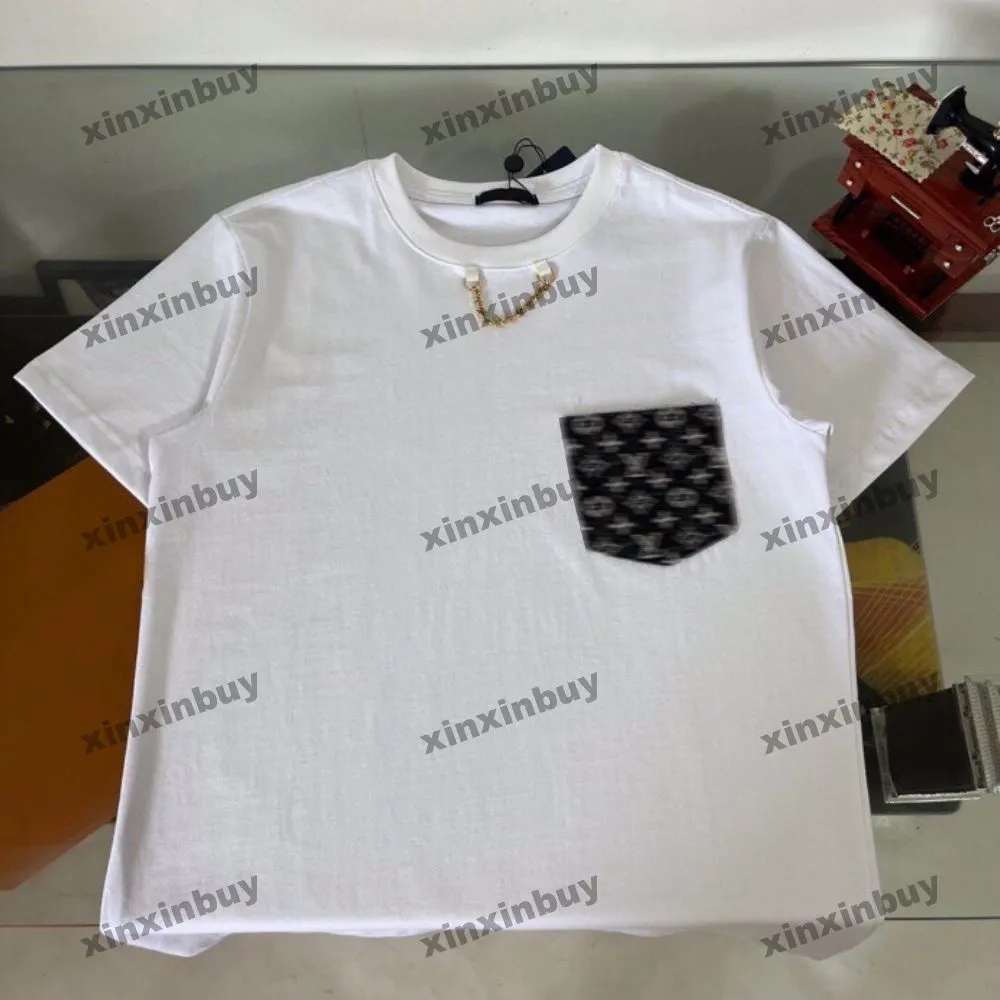 Xinxinbuy 2024 Мужская дизайнерская футболка железная цепочка с буквенным принтом 1854 женская хлопковая черная, белая, желтая, красная M-2XL