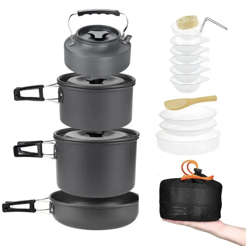 Camping Cookware Set for 15Persons Lightweight and Portable Pot Pan with Carrying Bag Perfect Outdoor 240112