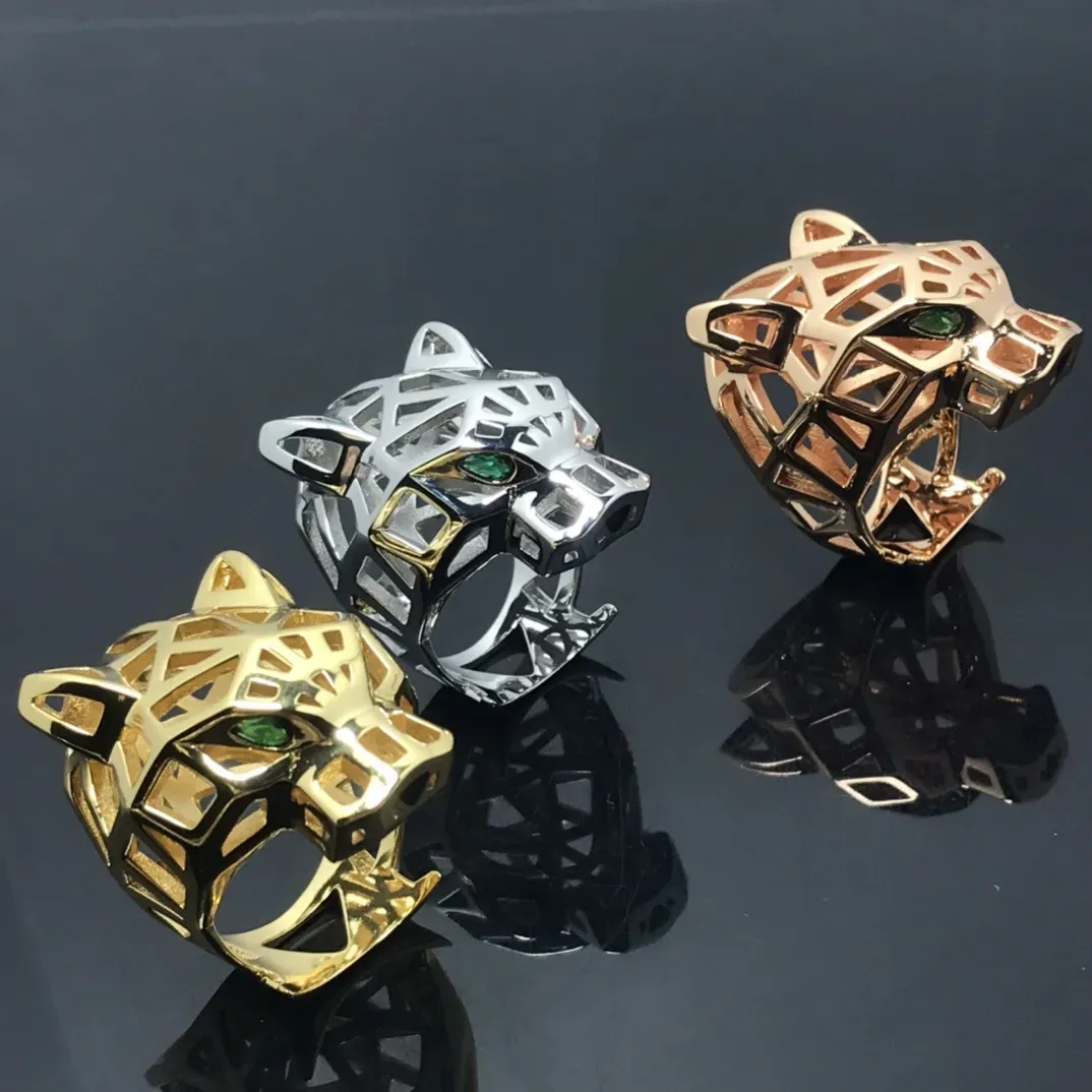 Mens Designer Rings for Women Luxury Green Gems Leopard Ring Fashion Gold Hollow Out Jewelry Ladies Wedding Presents Party 3 Colors -6