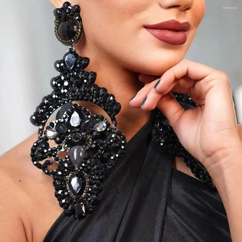 Chandelier Dangle Earrings Fashion Lady Black Crystal Exaggerate Statement Accessories 2023 Oversize Rhinestone Large Prom Jewelry