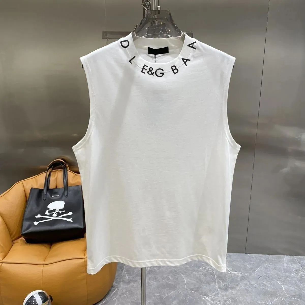 T-shirt Itália milão designer de moda d g marca sem mangas camisetas homens mulher luxo 100% algodão colete verão casual camisetas roupas soltas bre