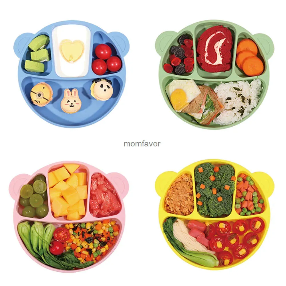 New Cups Dishes Utensils Baby Silicone Dining Plate Kids Feeding Plate Sucker Bowl Solid Color Cartoon Children's Dishes Sucker Toddle Training Tableware