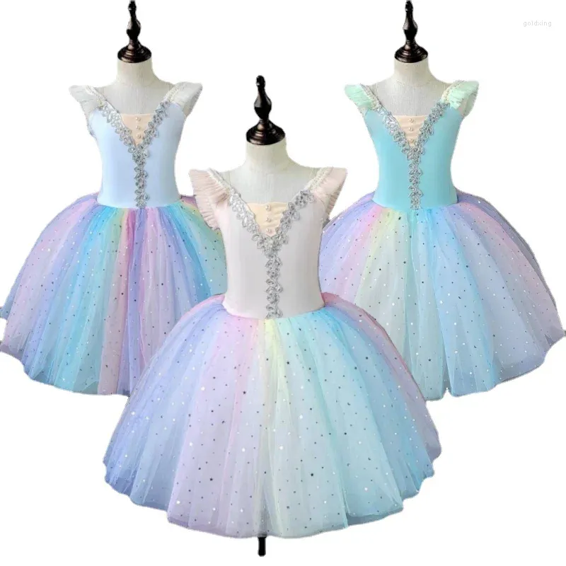 Stage Wear Jupe de ballet pour enfants Fille Fluffy Fil Little Swan Dance Robe de performance colorée