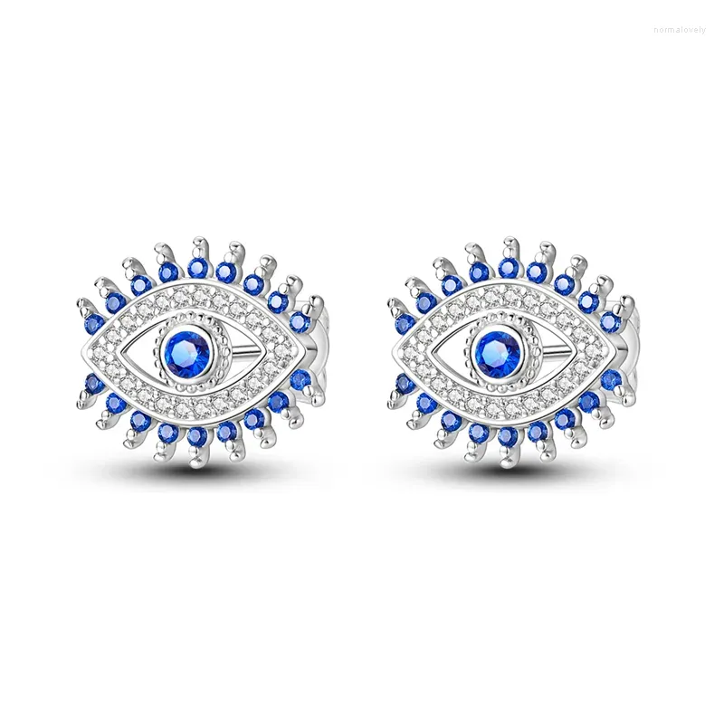 Stud Earrings Authentic 925 Sterling Silver Blue Eyelash Eye With Crystal Magic Demon Ear Women Jewelry Birthday Gift