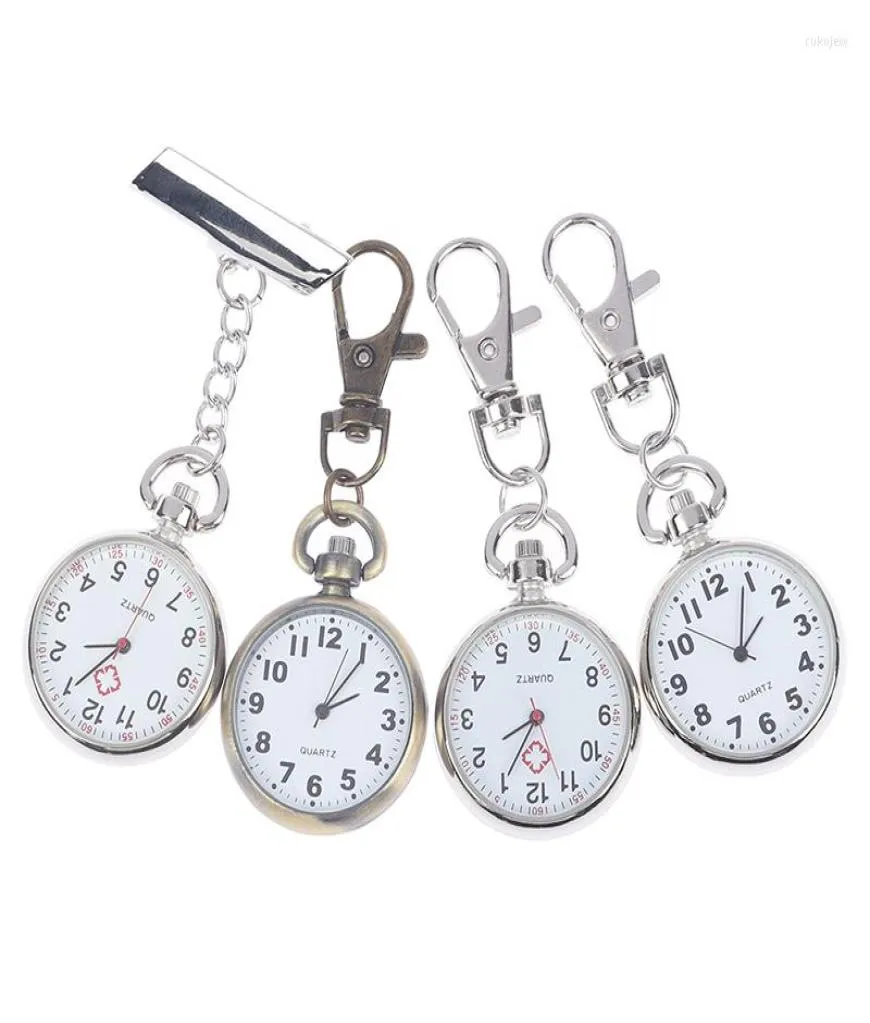 Keychains 1st Retro Bronze Quartz Vintage Pocket Watch Movement Keychain Keyring Round Dial Key Chains6161697