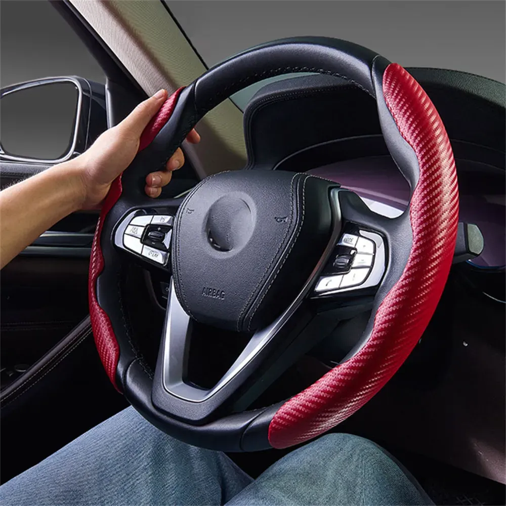 Universal Car Steering Wheel Booster Cover Carbon Fiber Look Non-Slip Interior Decoration Accessories for Auto Deco